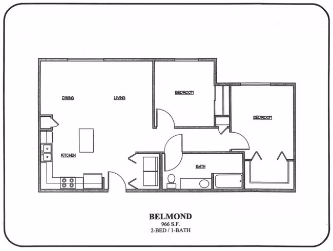 2-BED /1-BATH O102 floor plan